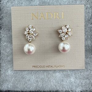 Nadri Crystal and Pearl Floral Earrings